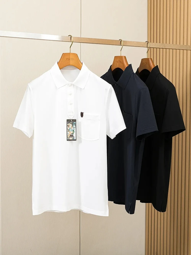 

Мужская футболка из длинноволокнистого хлопка, летняя, молодежная, свободного кроя, классический воротник