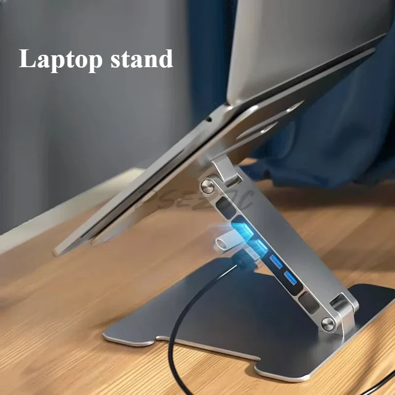 LST-T1 Laptop Stand 4-port USB 3.0 with Adjustable Foldable Aluminum Alloy Heat Dissipation and Elevated Stand