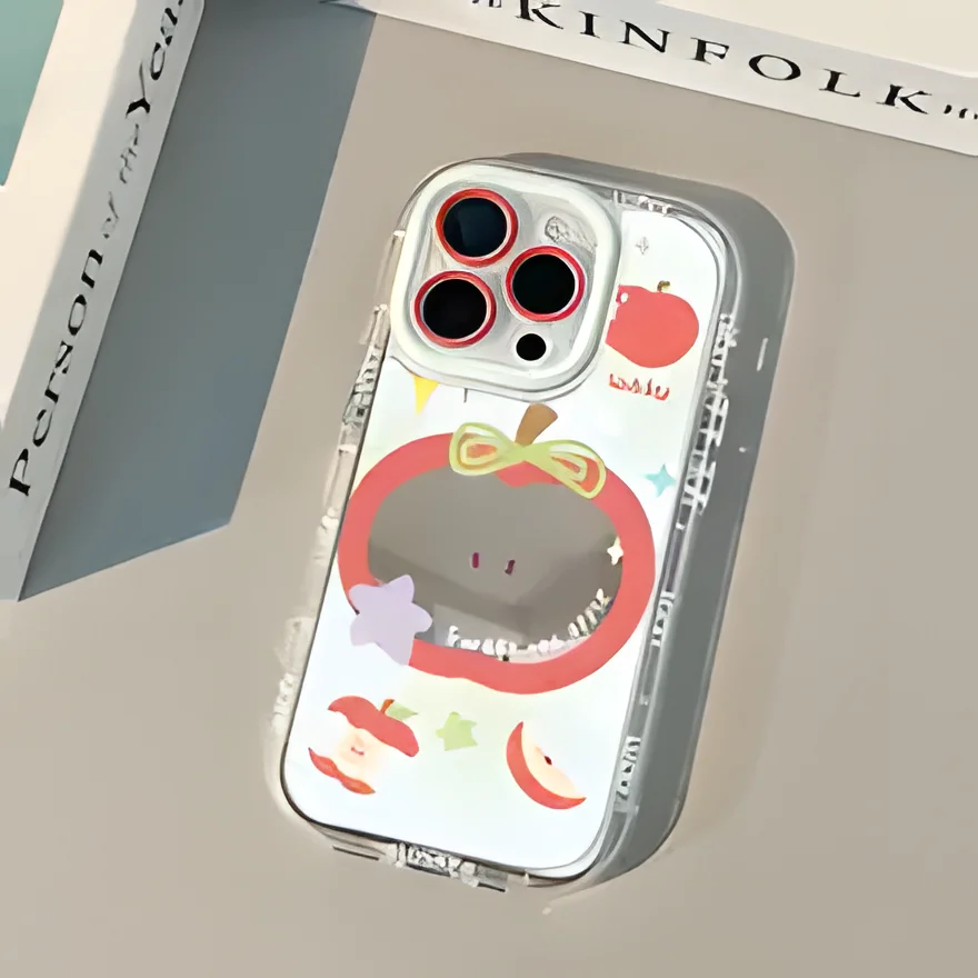Roter Apfel mit Schleife Luftkissen-Spiegel-Handyhülle für iPhone 17 15 14 16 Pro Max 13 12 11 Pro XR XS 7 8 Plus 17Air Girl INS Cover – Detail 1