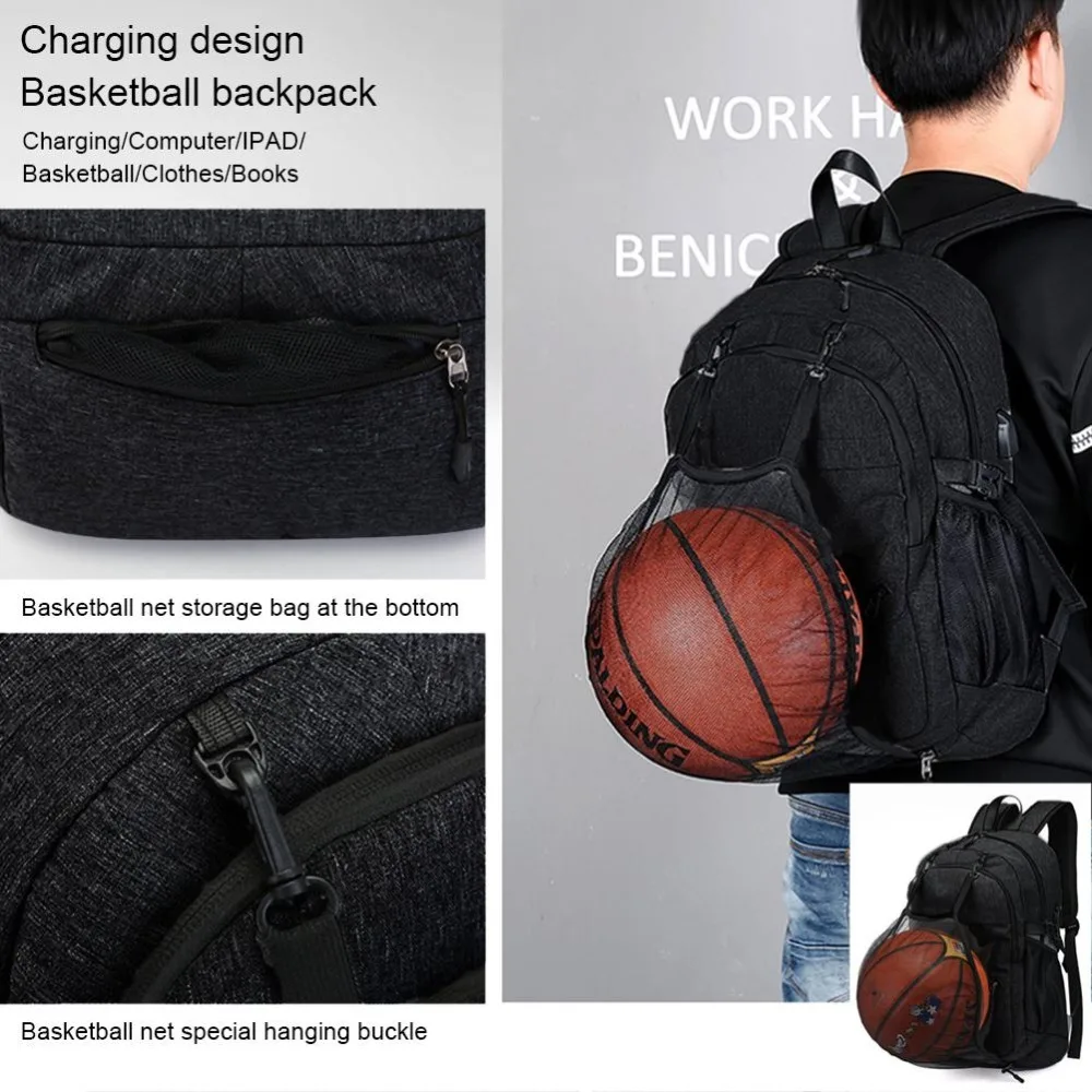 Durable Oxford Fabric Basketball Bag Water Resist USB Charge Backpack Pack Adjust Strap School Bag Outdoor Travel