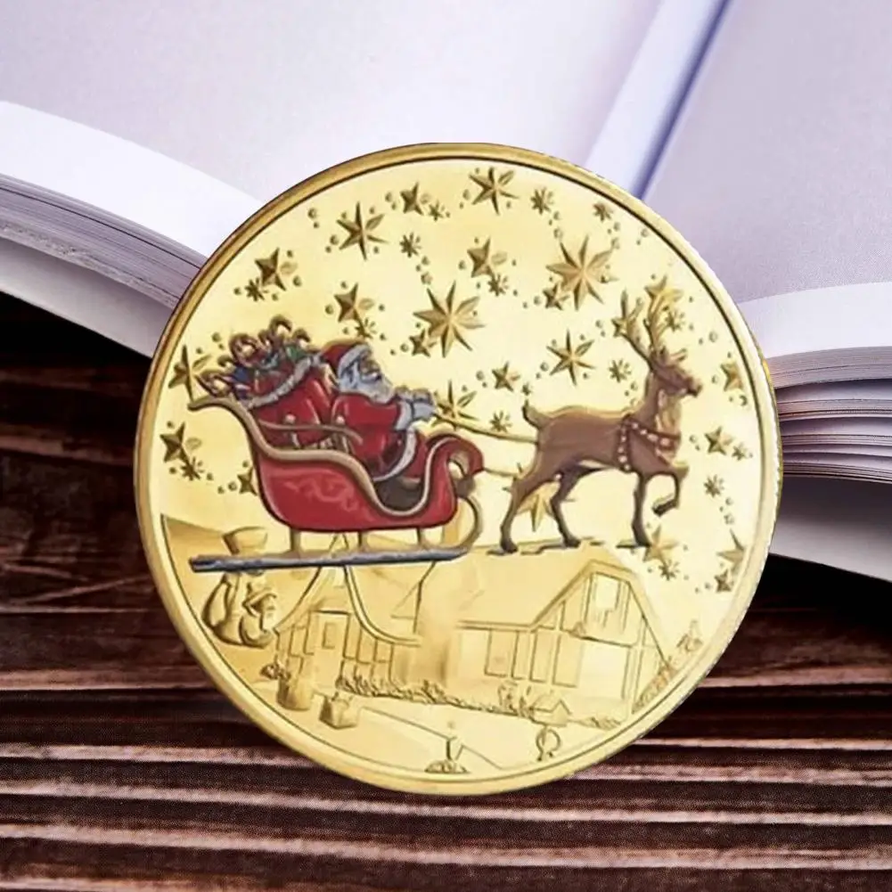 Shiny Santa Claus Memorabilia Holiday Souvenir Coins Metal Christmas Coin Double-sided Santa Claus Reindeer Collectible Keepsake