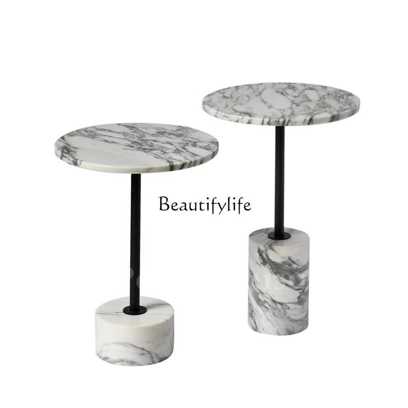 

*Italian minimalist large white natural marble sofa with small round tables