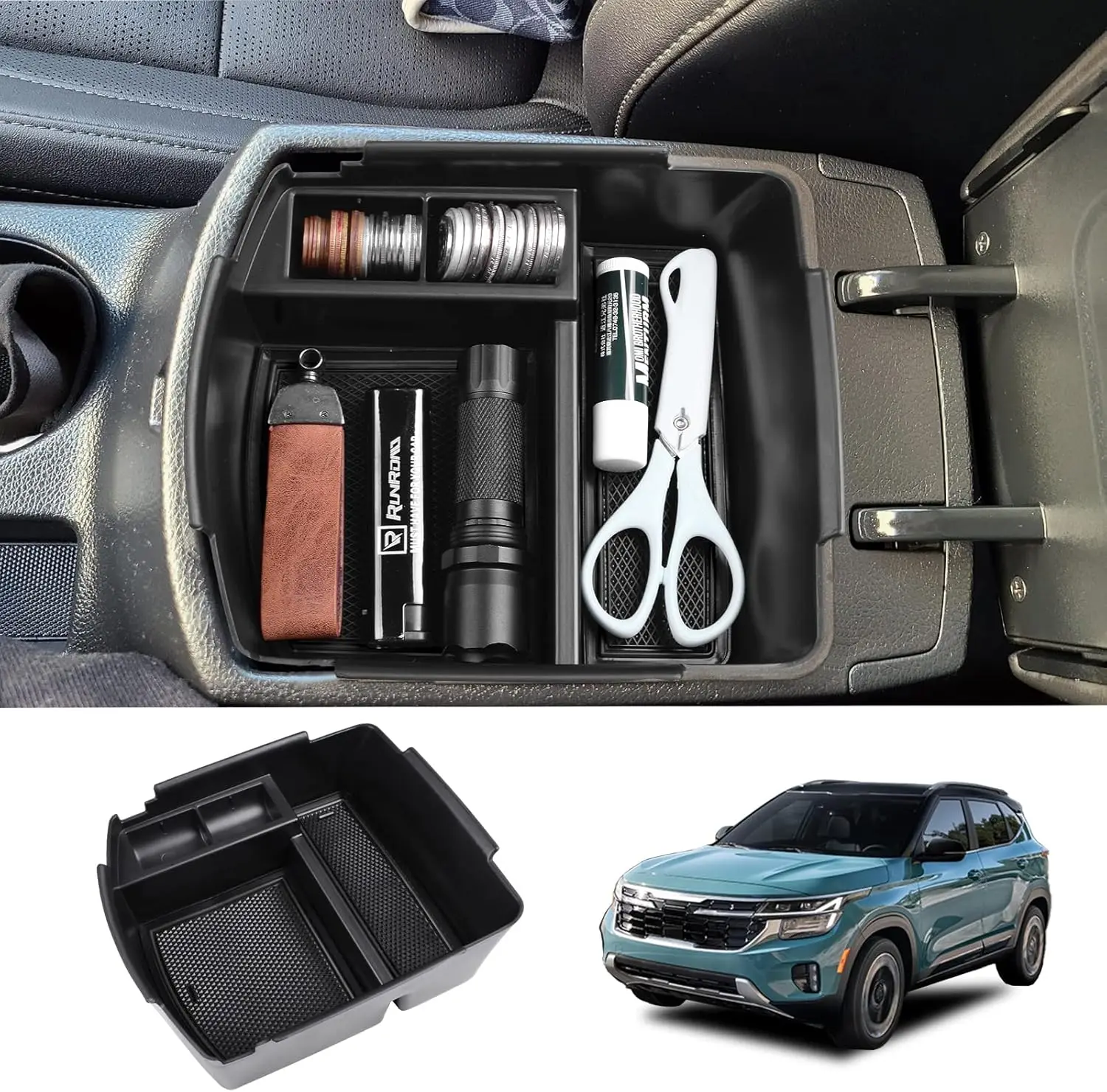 

Centre Console Organizer Tray Center Armrest Storage Box For Kia Seltos 2020 2021 2022 2023 2024 Coin Storage Holder Accessories