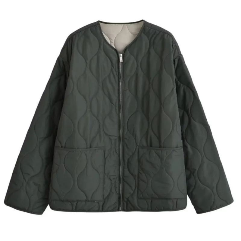 

2025 Autumn Winter New Women's Loose Quilted Cotton Jacket Zip-Up Lightweight Cotton Outerwear Trendy Design Daily Jackets Wear