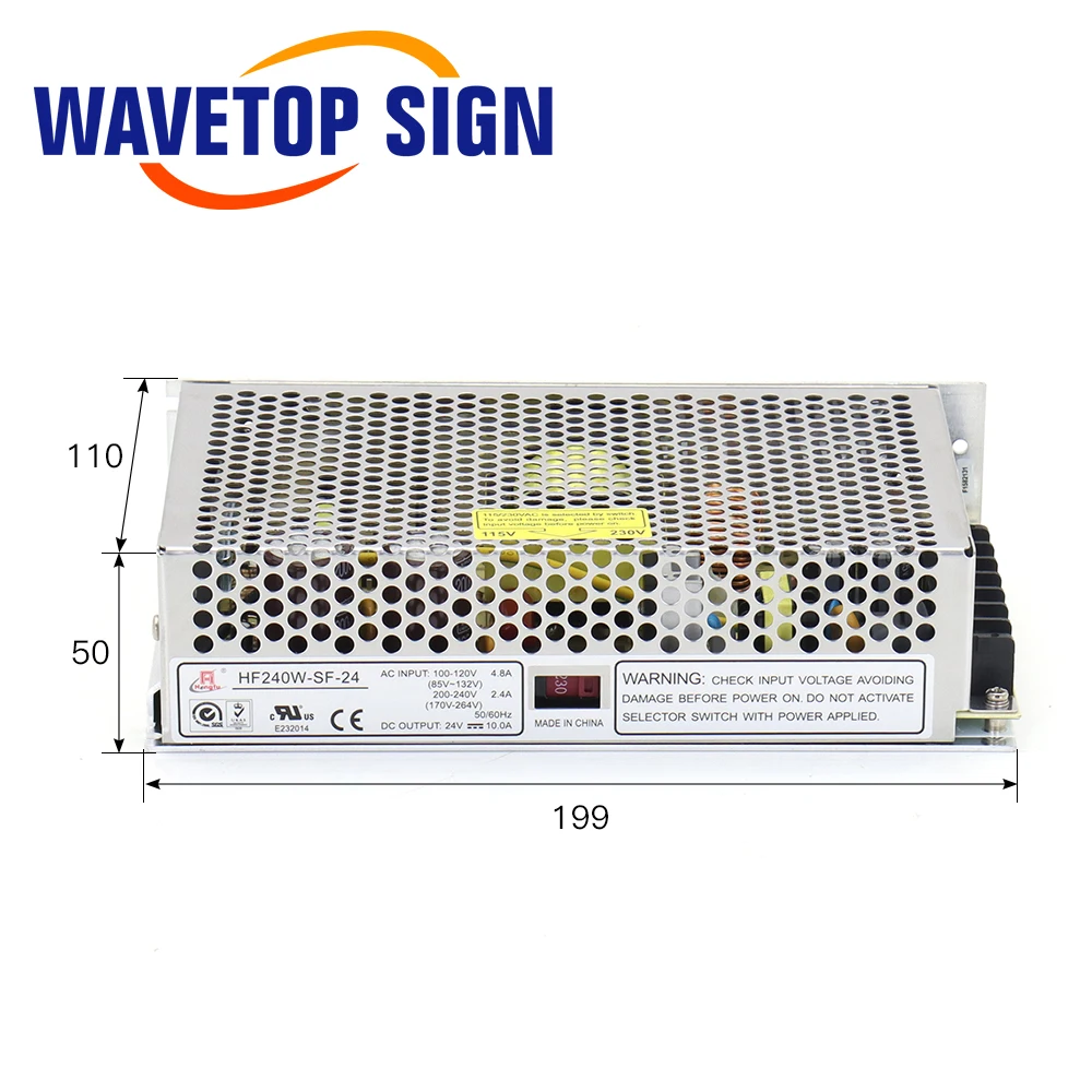 WaveTopSign HF240W-SF-24 Switch Power Supply 110/220VAC to DC24V 10A for Industrial Control / LED / Monitoring and Medical