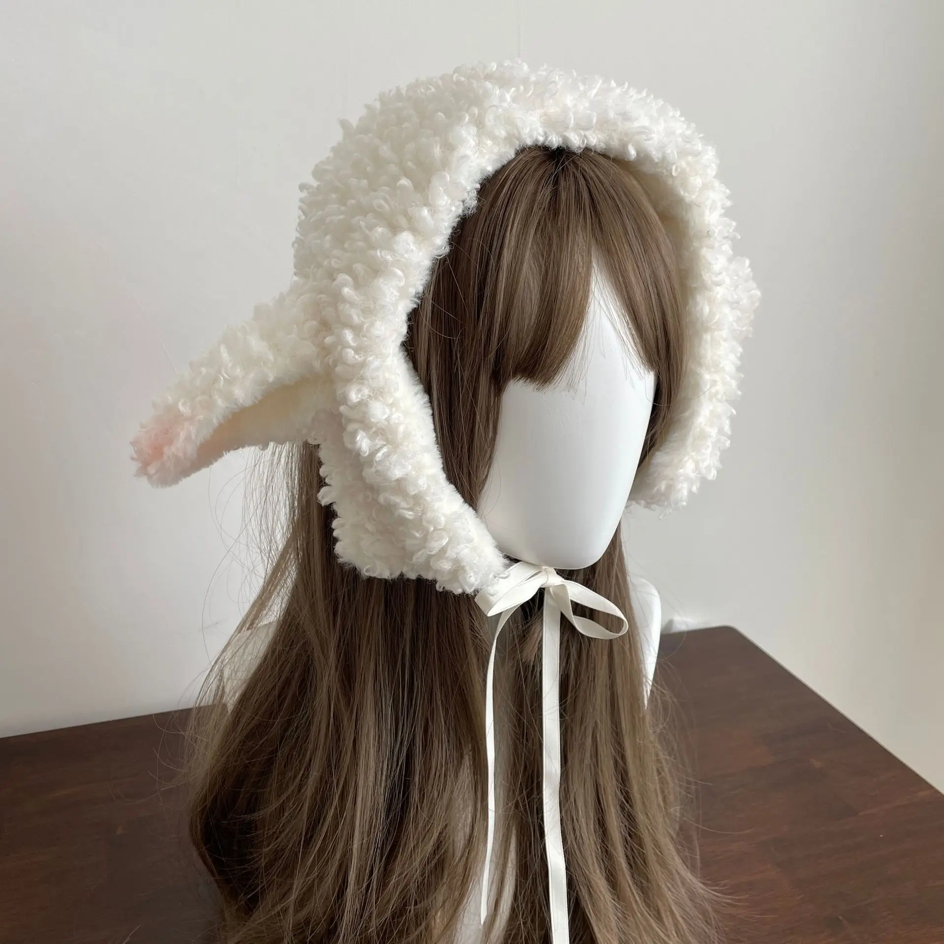 Cute Sheep Ears Hat Lamb\'s Wool Winter Ear Protection Hat Plush Boots Cover Socks Leg Warmers Performance Costume Bomber Hats