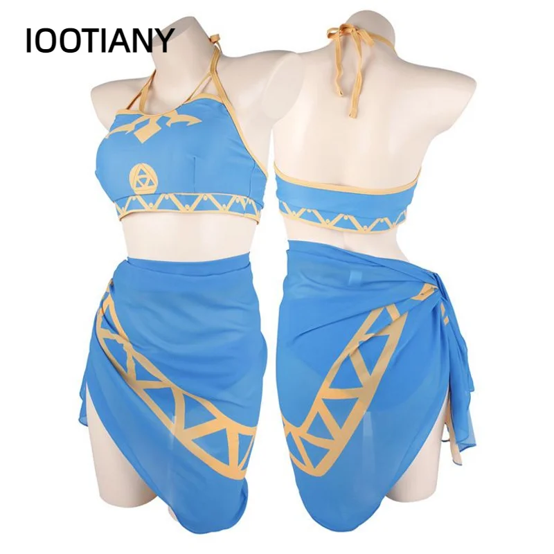 3pc Breath Of The Wild Cosplay Princess Summer Swimsuit Zelda Sexy Three-Piece Swimwear Costume Outfits Halloween Carnival Suit