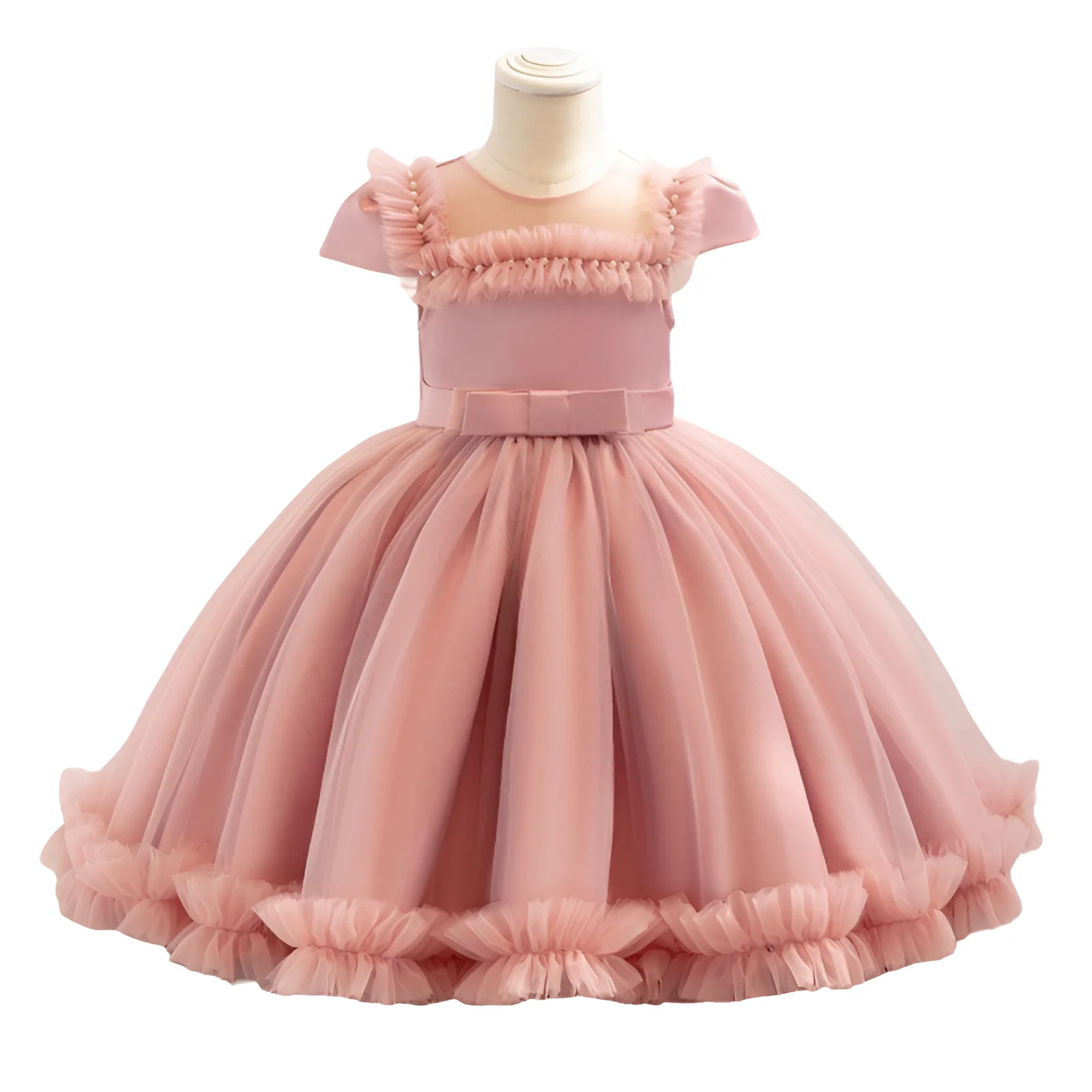 

2-10 Years Old Pink Ball Gown Layers Girl's Dress White Bow Kids Vestidos 2 3 4 5 6 8 10 12 Years Old Kids Clothes OGF244434