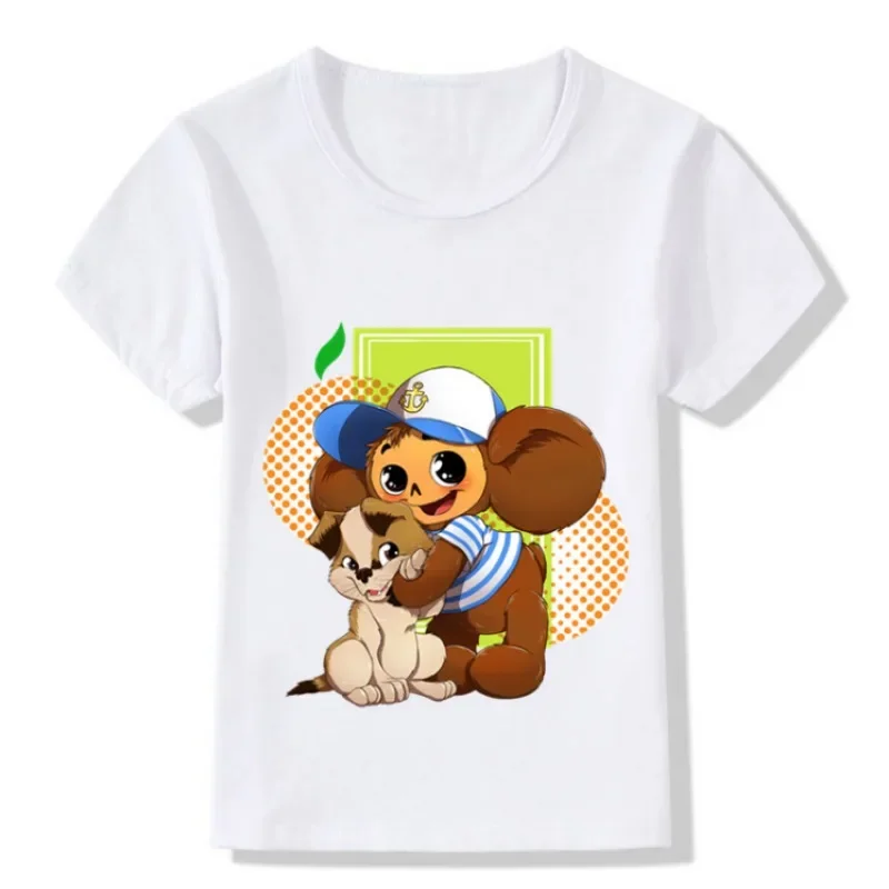 Children Summer New Russian Cartoon Cheburashka Funny T Shirt  Boys/Girls Chebu Russia Tops T-shirt Kids Clothes Tee Tops