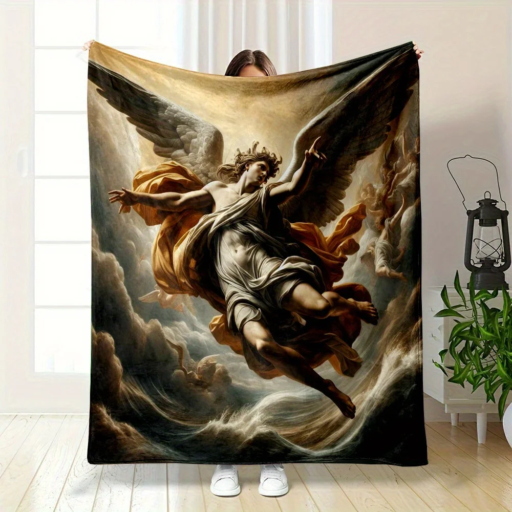 Soft & Cozy Angel Print Flannel Throw Blanket - Versatile for All Seasons, Perfect for Bed, Sofa, Camping | Easy Care, Machine W
