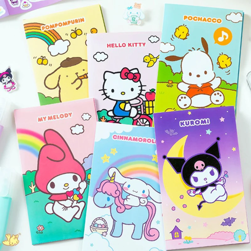 Sanrio Hello Kitty Stickers Set Cinnamoroll Kuromi My Melody Pachacco Kawaii Kt Cat Handbook Diy Sticker Decals Gift Kids Toys