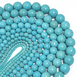 1 Strand Natural Blue Turquoise Stone Beads 3-16mm Round Gemstone Loose Bead for Jewelry Making DIY Necklace Bracelet Findings