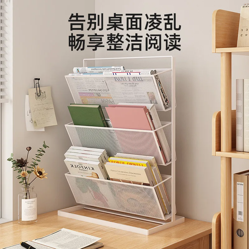 AOLIVIYA Desk Bookcase Cabinet Library Shelves Bookshelf Storage Rack Office Display Organizer Magazine Newspaper Stand