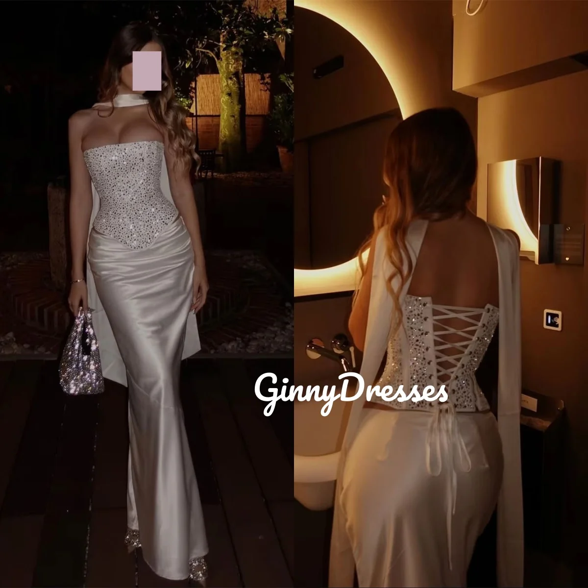 

Роскошные вечерние платья с бисером на заказ, платья длиной до пола без бретелек с русалкой для выпускного вечера, без рукавов на шнуровке, Vestidos De Fiesta