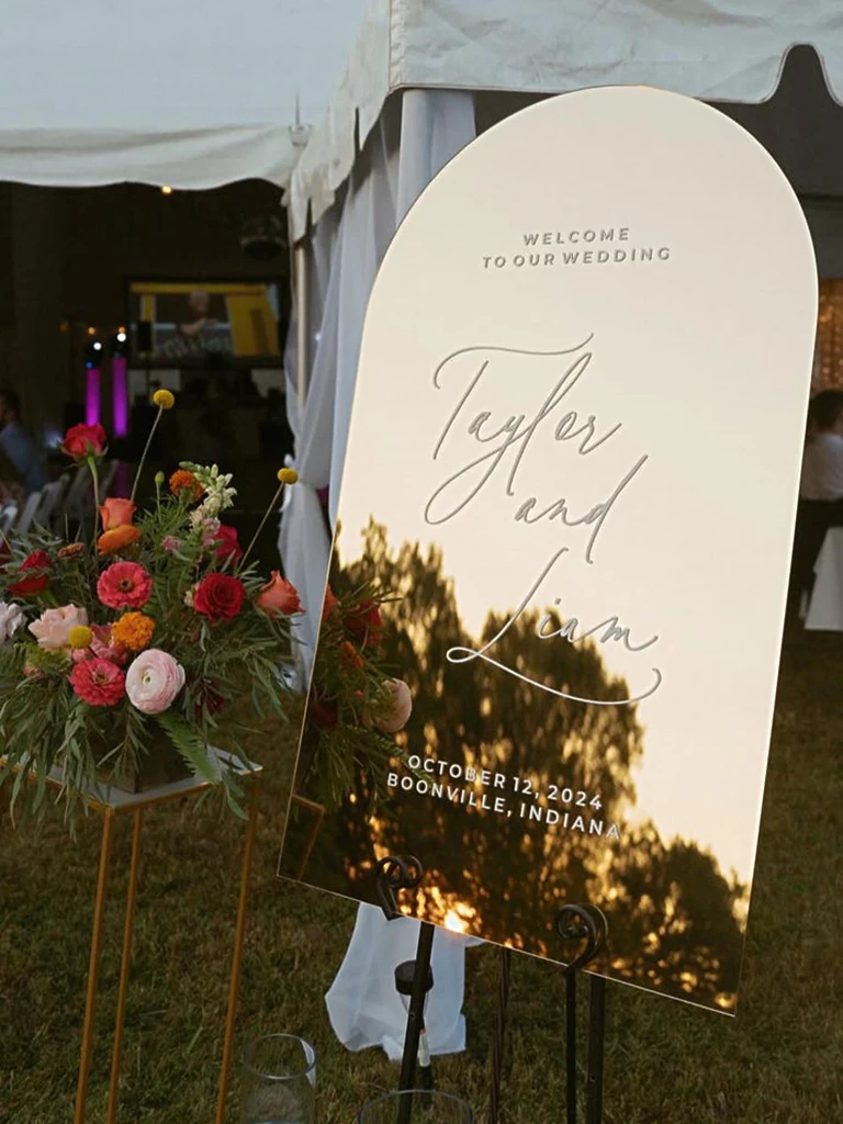 

Gold Mirror Welcome Sign - Arched Shaped Wedding Decorations - Wedding Reception Signage - Reception Personalized Welcome Decor