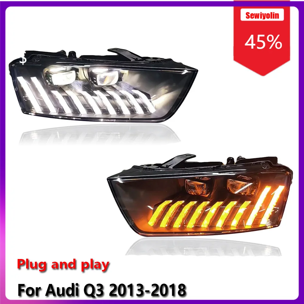

Sewiyolin автомобильные светодиодные фары в сборе для Audi Q3 2013-2018 противотуманные фары DRL тормозной указатель поворота Plug and Play