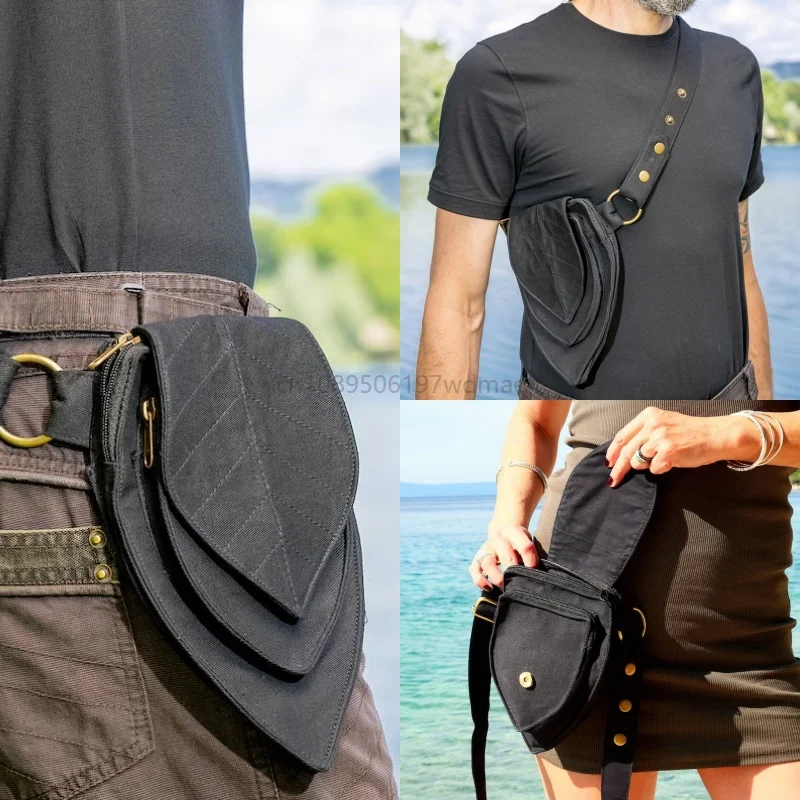 

Cycling Canvas Waist Pack Outdoor Tactical Multi-Functional Pack Casual Sports Leaf shape Waist Crossbody Bag New