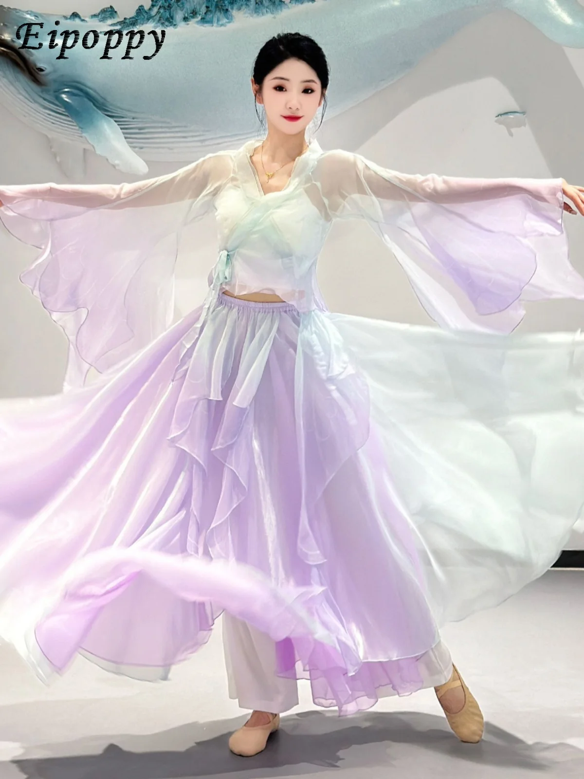 Classical dance elegant dance costume purple butterfly gradient gauze dress