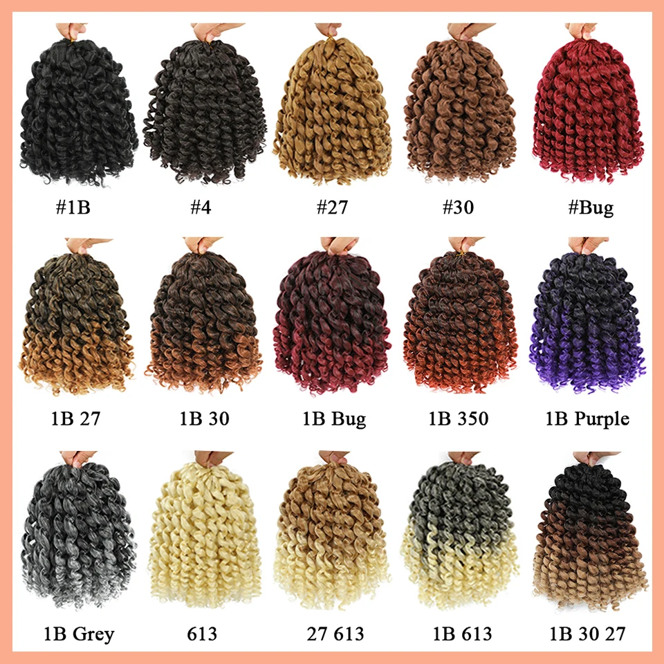 Jamaican Bounce Crochet Hair Ombre 613 350 30 27 Bug Red Grey Colors1-4 Packs Deal 8 inch Synthetic Jumpy Wand Curl Crochet Hair
