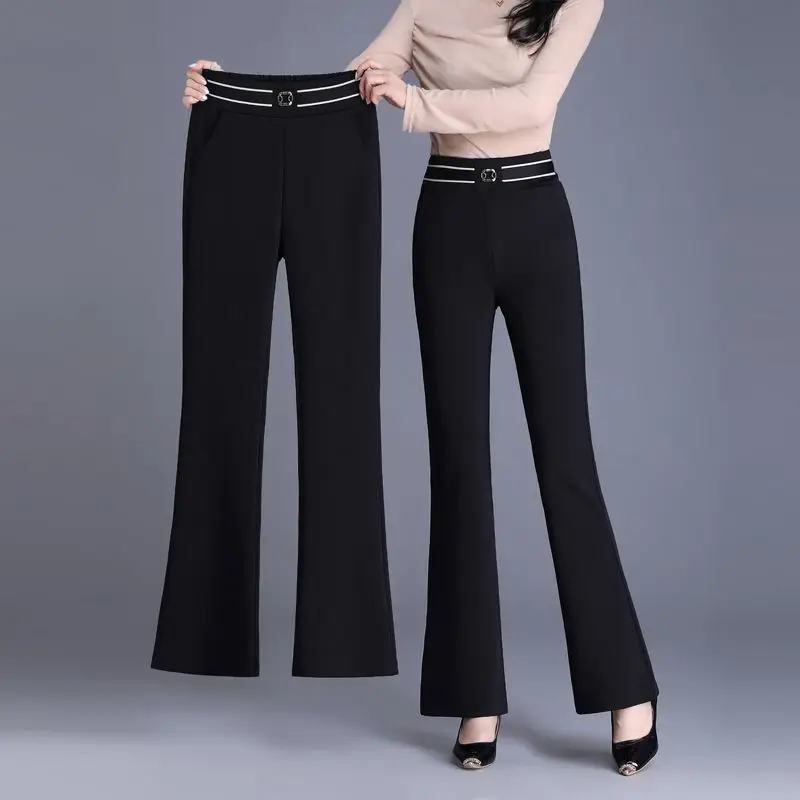 Spring Autumn Office Lady Simplicity Solid Color High Waist Trousers 2026 New Women Clothing All-match Striped Skinny Straight