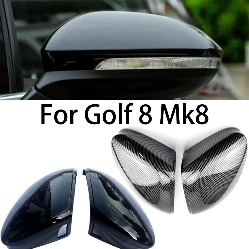 

For Volkswagen Golf MK8 VIII 8 2020 2021 2022 Car Rearview Side Mirror Covers Caps exterior parts Glossy Black Carbon Look