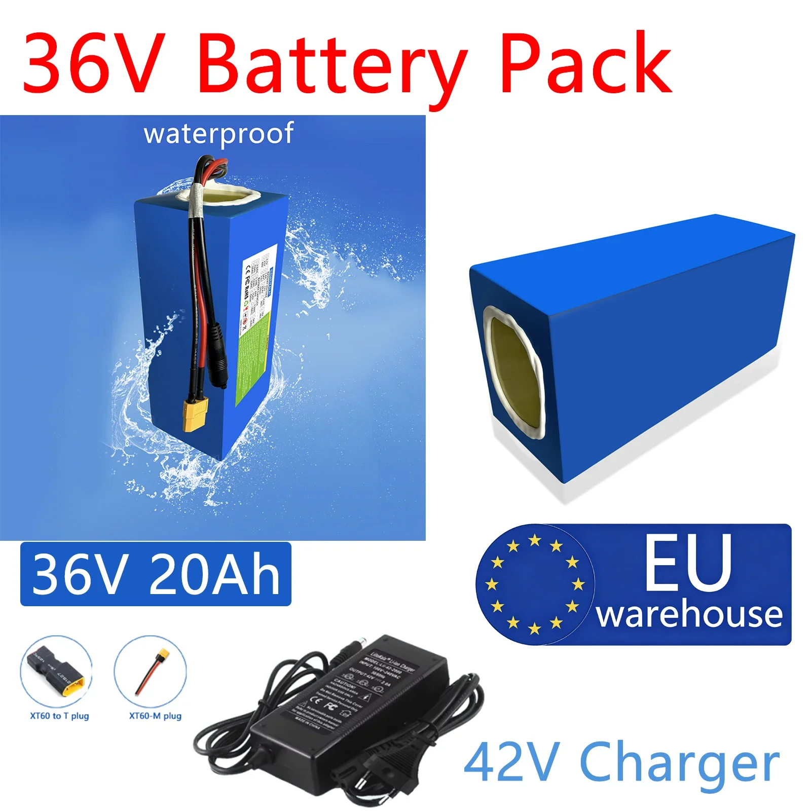 Pacco batteria 36V 10S4P 20Ah, batteria ad alta potenza 500W, 42V 20000mAh per bicicletta elettrica Ebike, BMS 42V con connettore xt60, disponibile in magazzino UE, consegna rapida.