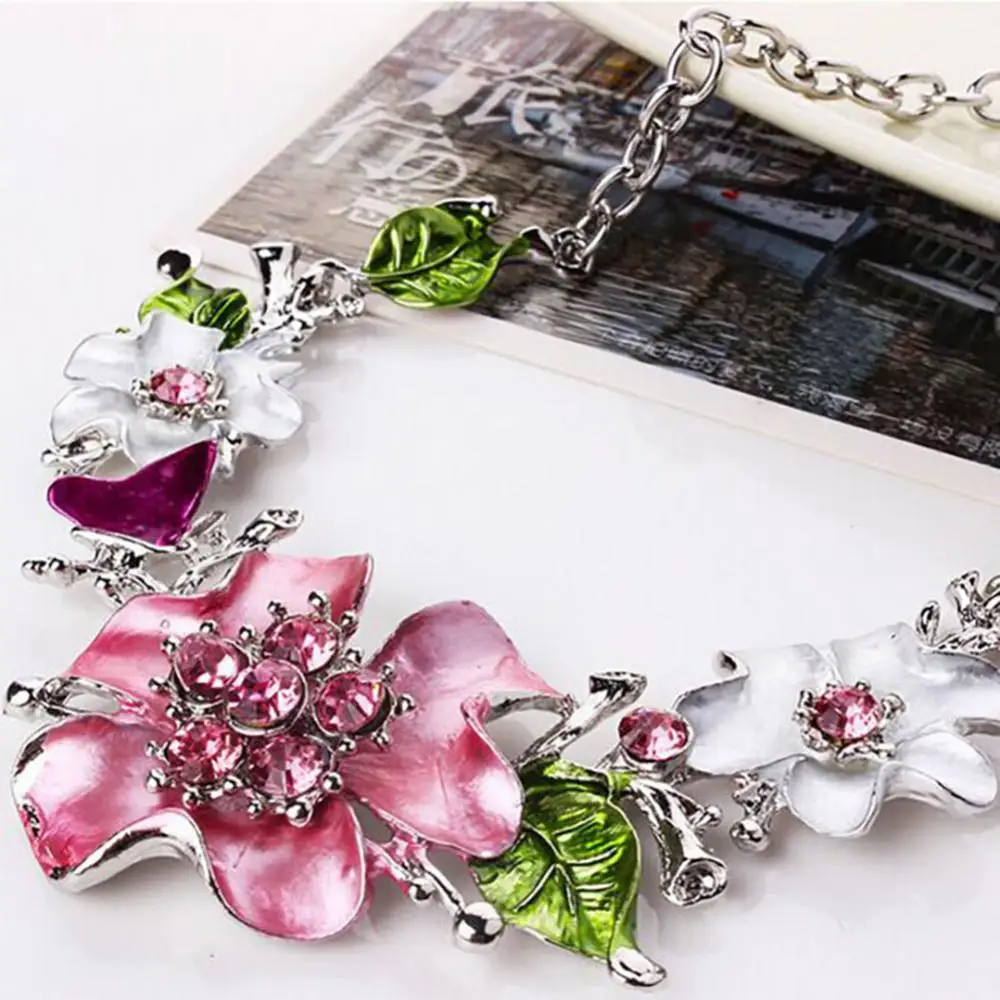 Multicolor Women Jewelry Sets Flower Rhinestone Inlaid Pendant Necklace Earrings Jewelry Set Bridal Wedding
