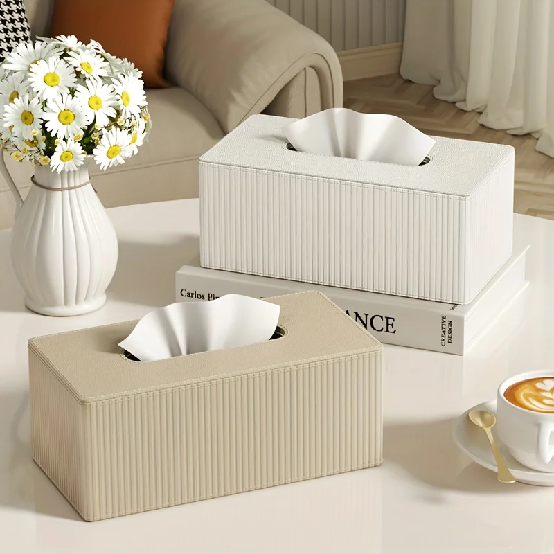 1 Stück Luxus-Taschentuchbox-Halter aus Leder, gestreiftes Design in 3 Farben, quadratische Taschentuchbox-Abdeckung für das Badezimmer im Home Office – Detail 1