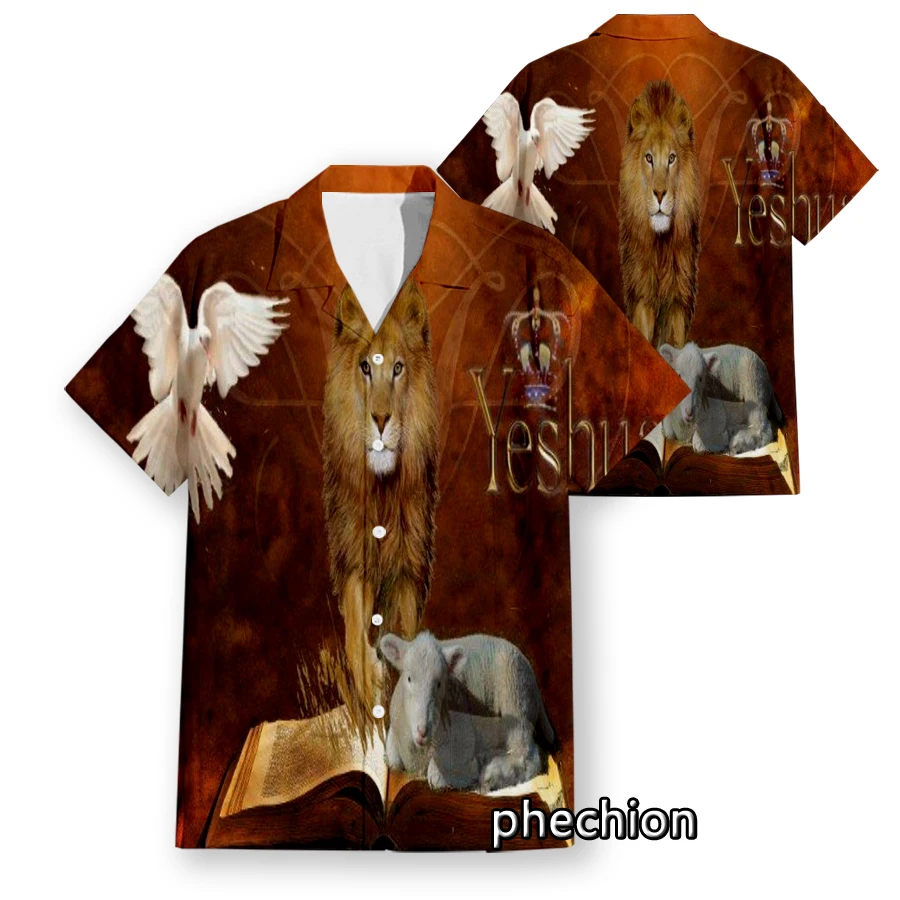 Hawaiian Short Sleeve Men's Shirt God Christ Jesus And Lion Funny 3D Printed Casual Shirts Fashion Men Tops W38