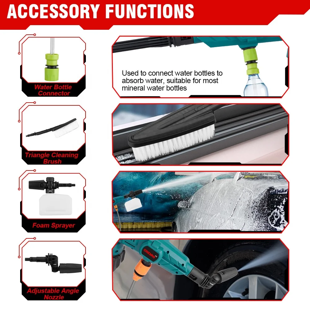 3500W 200Bar Brushless Electric High Pressure Washer Car Wash Water G-un Garden Irrigation Tool for  18V Battery-HDF