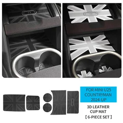 6PCS For Mini Countryman U25 2024 2025 3D Leather Car Door Groove Mat Slot Cup Holder Pad Anti-slip Decoration Cover