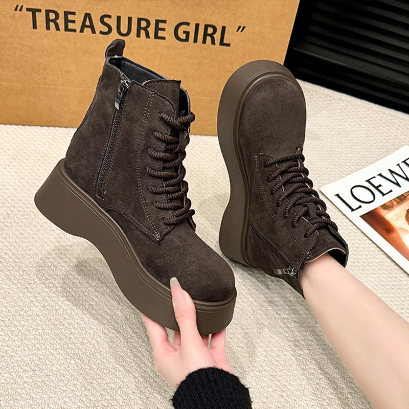 Suede Women’s Ankle Boots Flats Platform Cozy Shoes Fashion Warm Women Winter Boots Casual Sneakers Woman 2025 New Snow Botas