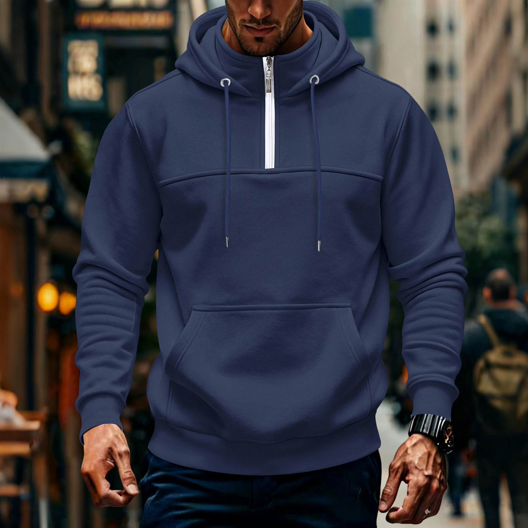 Grenzüberschreitender neuer Herbst-Winter-Freizeit-Sport-Hoodie für Herren mit Reißverschlusskragen im modischen Stil. – Detail 2