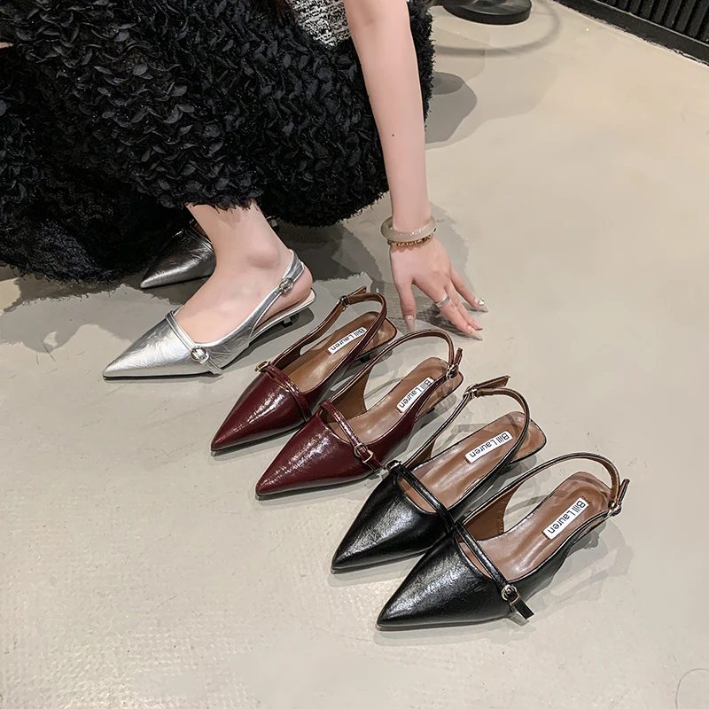 

2025 New Woman Sexy High Heels Women Sandals Summer Fashion Pointed Toe Low-heel Pumps Slingbacks Elegant Female Heeled Shoes