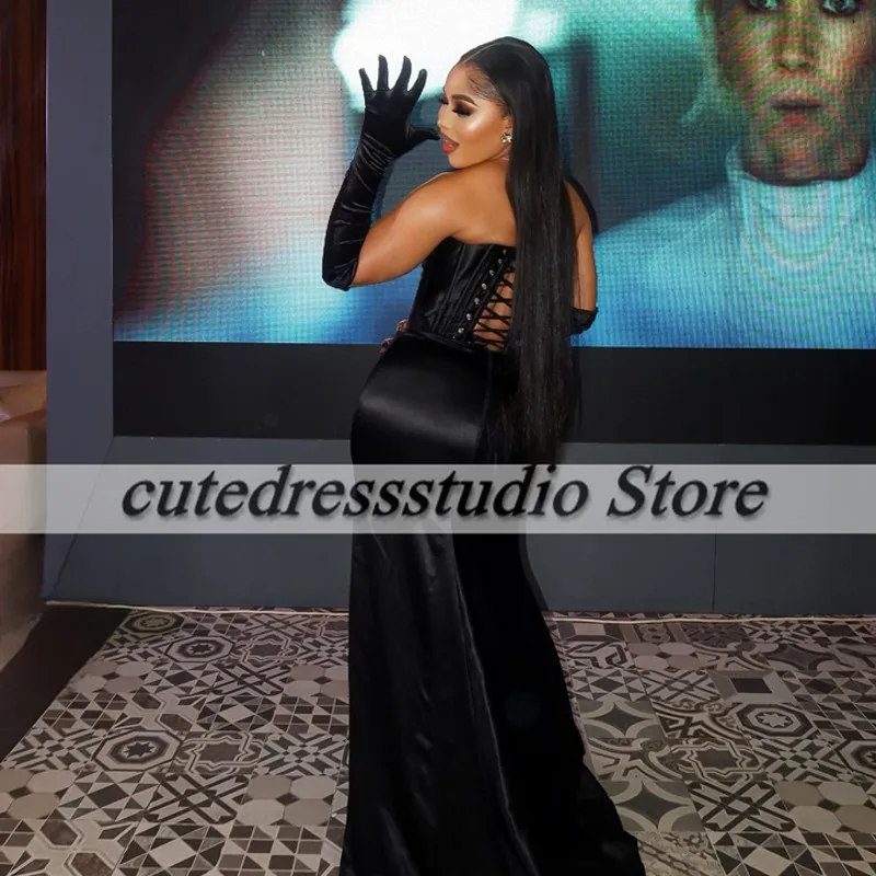 Formal Balck Evening Dresses 2025 Sweetheart Beading Party Gown With Gloves Mermaid Split Prom Dress vestidos de gala Customized