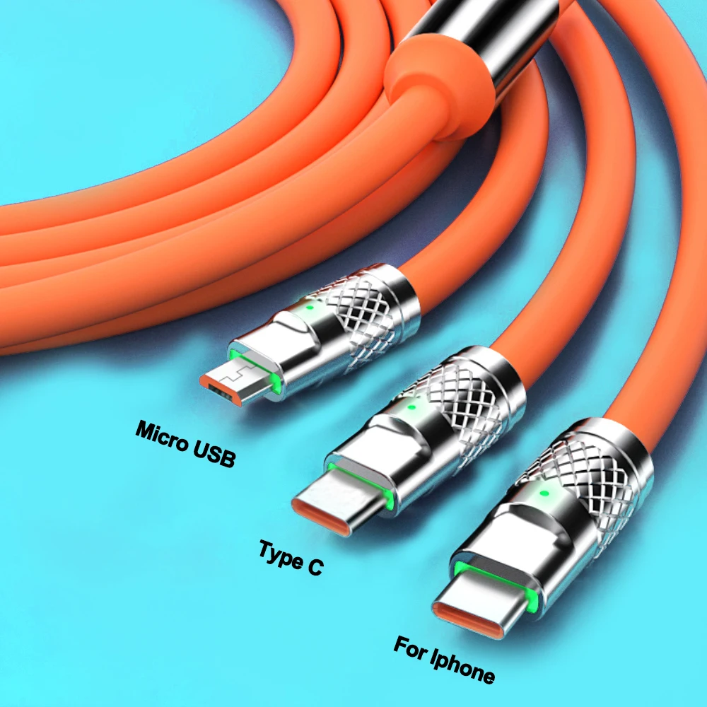 3 in 1 120W 6A Fast Charging Type C Cable Micro USB for iPhone Charging Cable for Samsung Huawei Xiaomi Phone Charger USB Cable