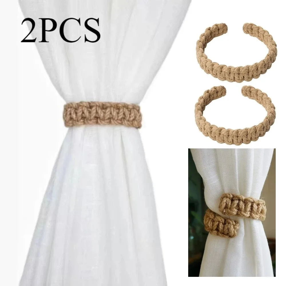 2Pcs Modern Retro Curtain Tie Rope Handwoven Braided Curtain Strap Twist Knotted Vintage Curtain Clip Window Decor