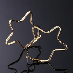 New Big Star Shape Hoop Earrings For Women Simple Geometric Alloy Hollow Hanging Brincos Statement Jewelry Party Wholesale Gift