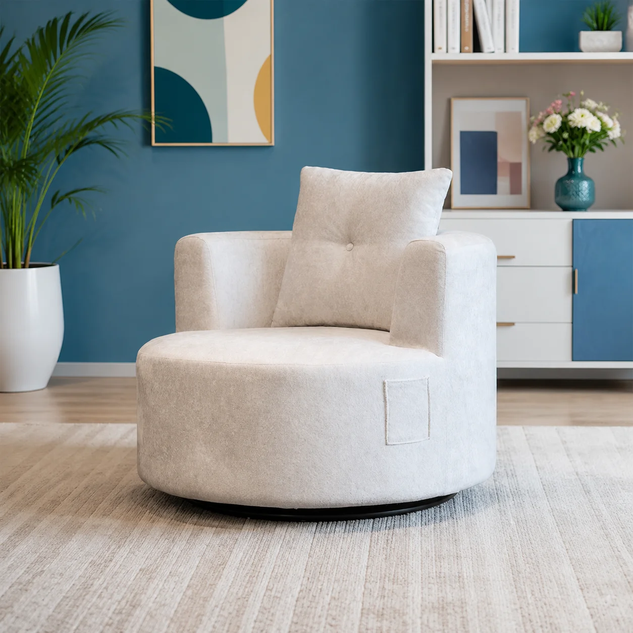 Spedizione da magazzino UE 180 ° Divano singolo girevole, confortevole, rivestito in tessuto e imbottito in spugna, ideale per soggiorno o camera da letto, dal design moderno e minimalista, spedito
