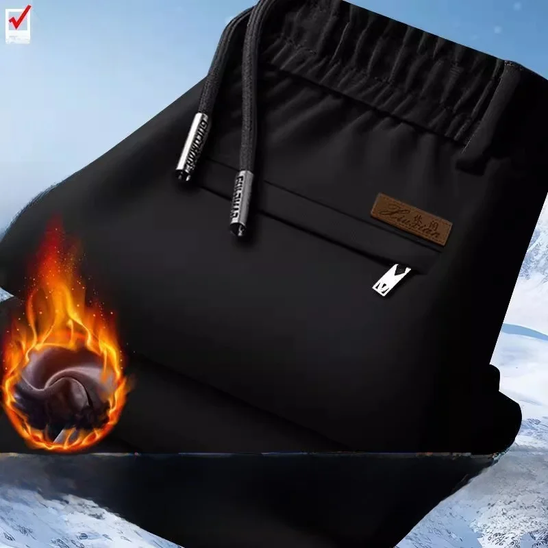 

Men's Fce Lined Waterproof Casual Pants Autumn Winter Thiened Straight Leg Spor Trousers Wear Resistant Dirt Proof