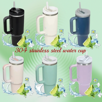Large capacity 1200ML 304 stainless steel insulated water bottle insulated coffee cart cup hot and cold cups, straw with handle
