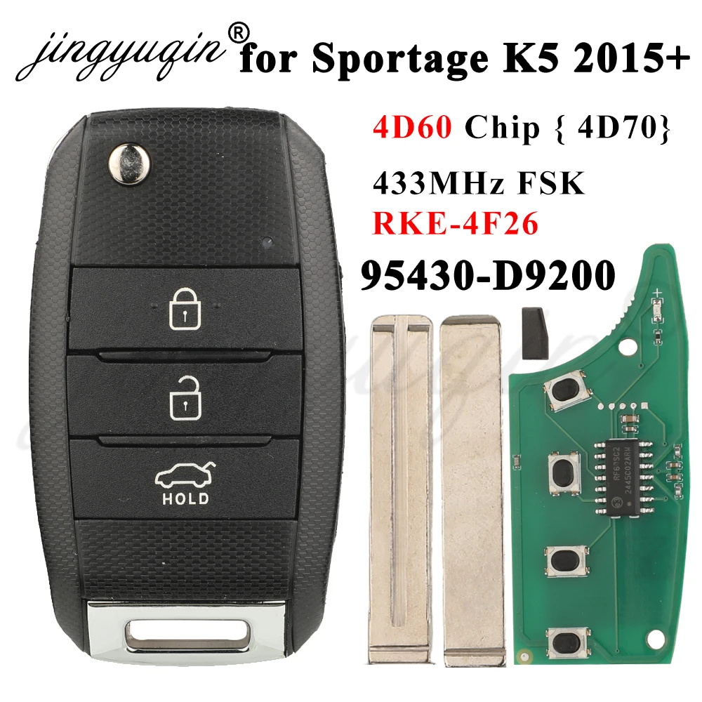 

jingyuqin для Kia Sportage K5 2016-2018, выкидной ключ-пульт с 3 кнопками, 95430-D9200, 433 МГц, чип 4D60 4D70, RKE-4F26, брелок-контроллер