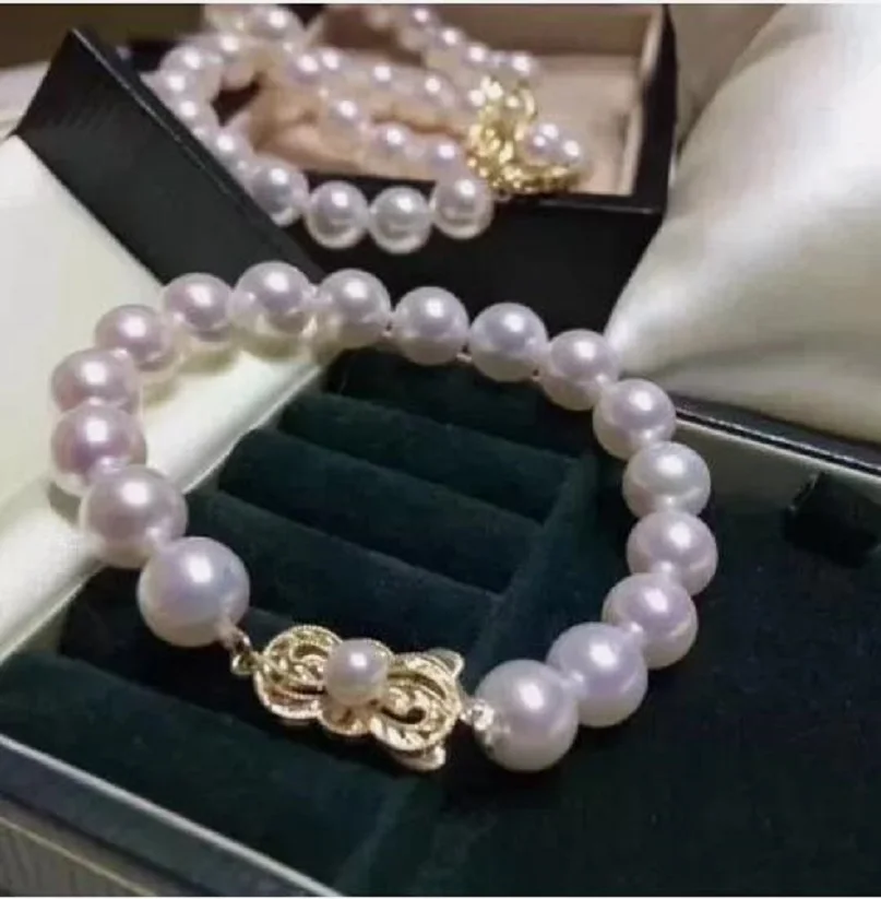 Fine Jewelry Amazing 8-9mm AAA+Akoya White Natural Pearl Bracelet 7.5-8 inches 925Sized Jewelry