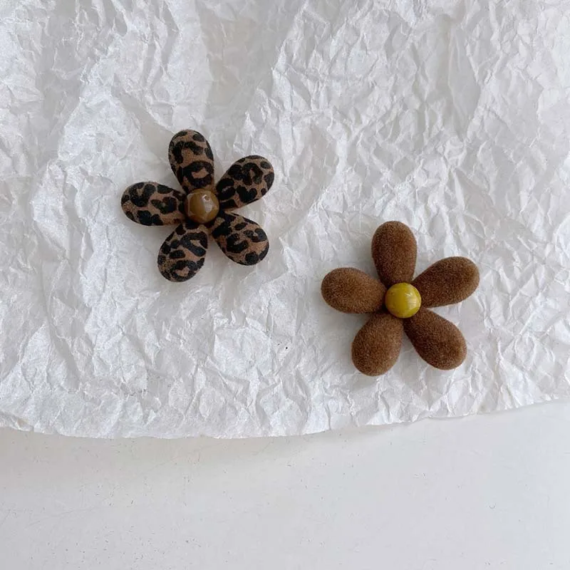 4Pcs New Flocked Five Petal Flower Hair Clips Brooches Earrings DIY Accessories and Materials