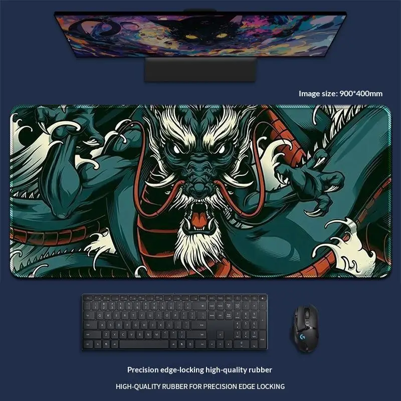∘Large Japanese Dragon Gaming Mouse Pad XXL Extended Non-Slip Desk Mat for PC Gaming Home Office Desktop Use