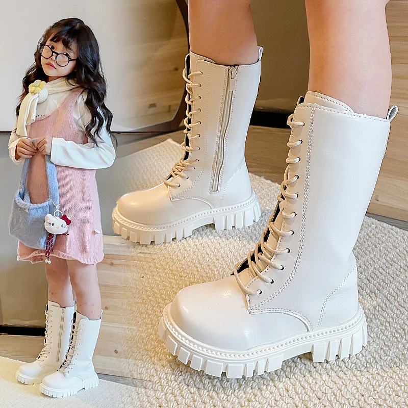 أحذية الفتيات الشتاء الطبعة الكورية الجديدة أحذية طويلة متوسطة الحجم للأطفال والفتيات أحذية الأميرة الطفل