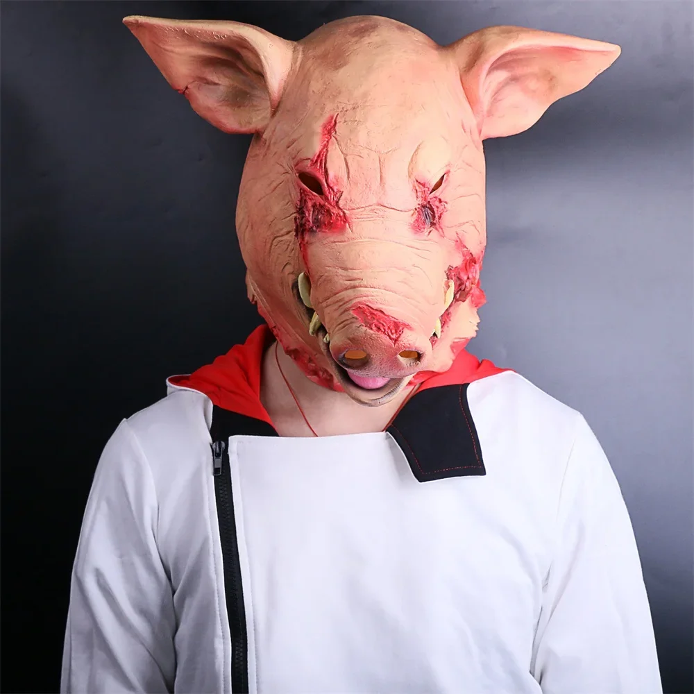 내구성 돼지 마스크 공포 가장 무도회 돼지 마스크 전체 머리 마스크 할로윈 파티 무서운 공포 액세서리 소품 새로운