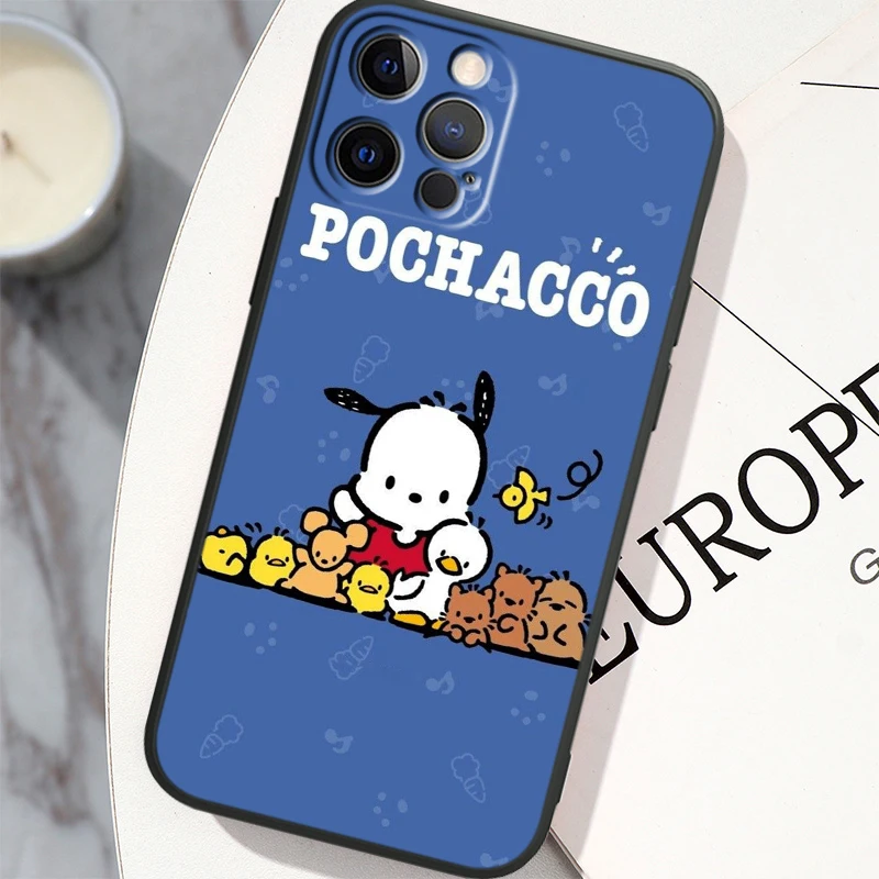 Pochacco Cute Sanrio Silicone Black Soft Phone Case For Apple iPhone 15 14 13 12 11 X XS XR 8 7 6 6S Pro Plus Max Mini