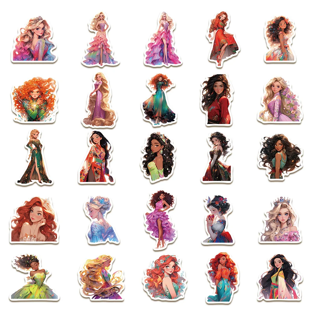 10/30/50PCS New INS Runaway Princess Sticker Cartoon Creative Animation iPad  Desk Luggage Chair Decoration Waterproof Wholesale