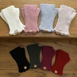 Guantes cálidos de medio dedo para mujer, Manoplas sin dedos de Jacquard sólido, de punto, Invierno